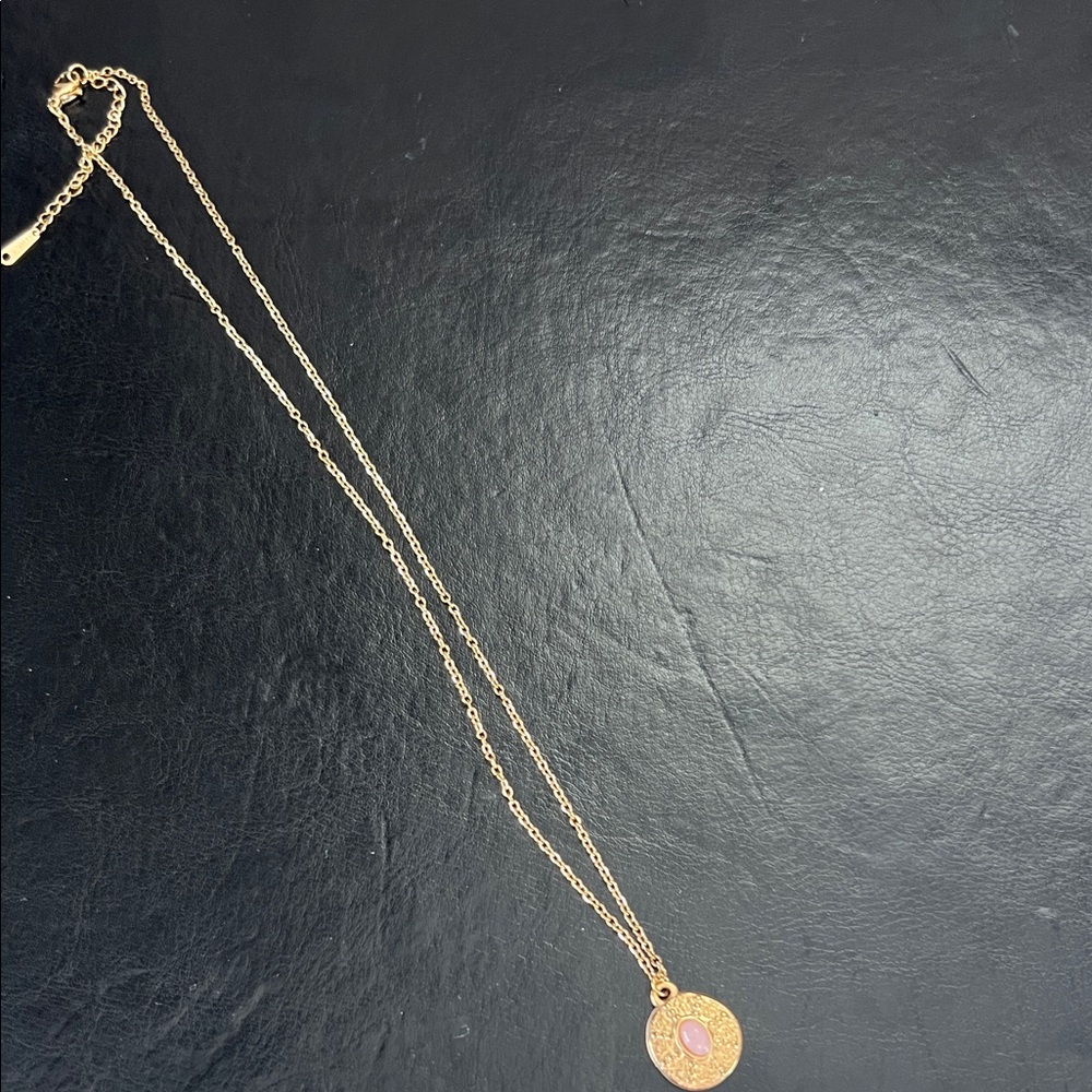 Amazon Gold-Tone Necklace with Pink Center Stone Pendant